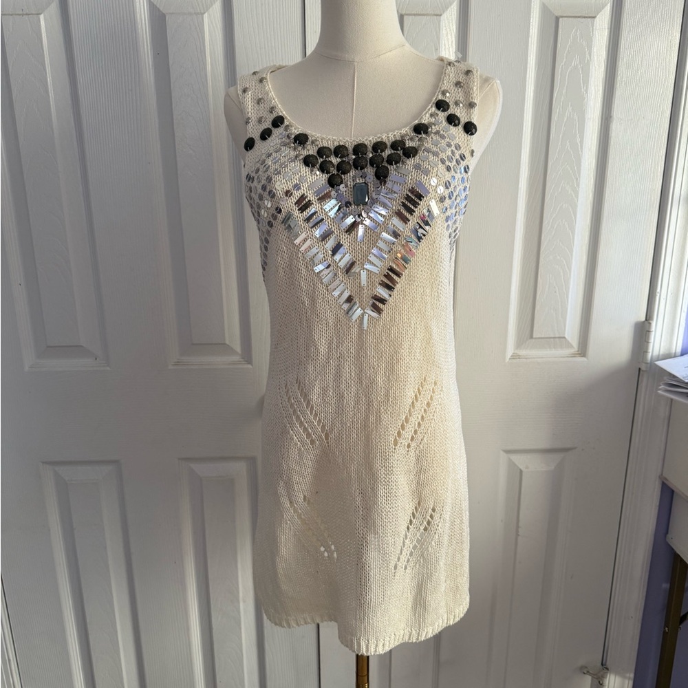 Vertigo Paris Cream and Silver Embellished Mini Dress